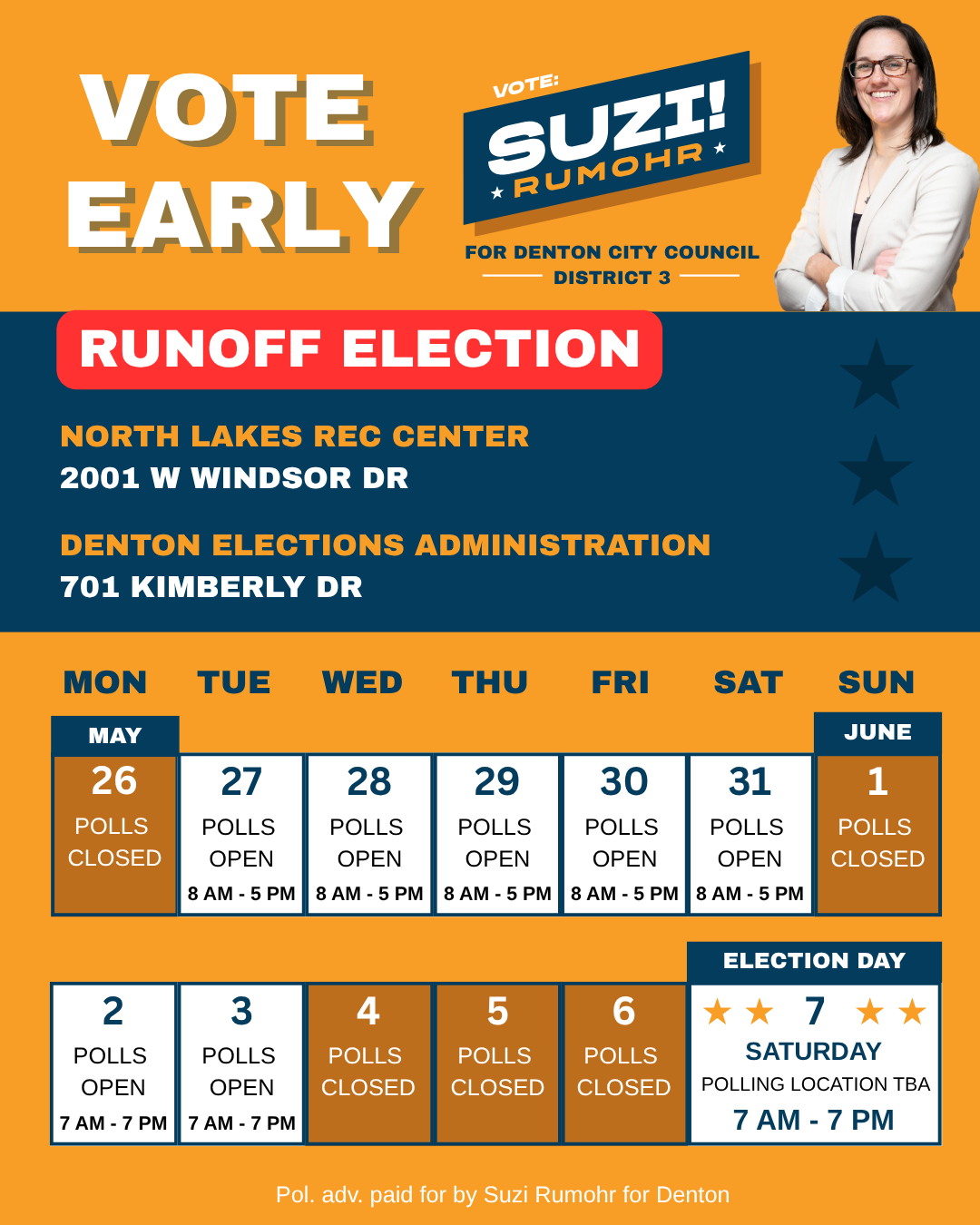 Runoff Early Voting (2) Runoff Election Times